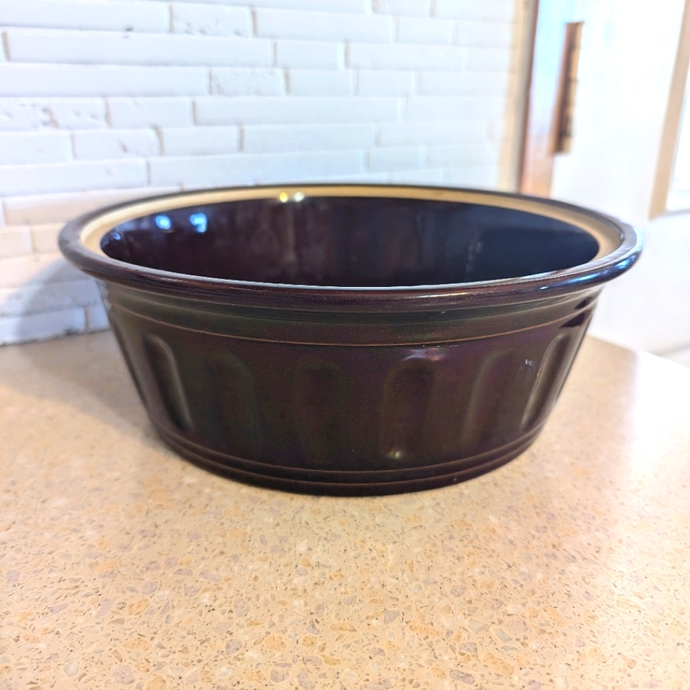 Vintage Antique Brown Glazed Stoneware Pottery Covered Baking Dish Marked UAS